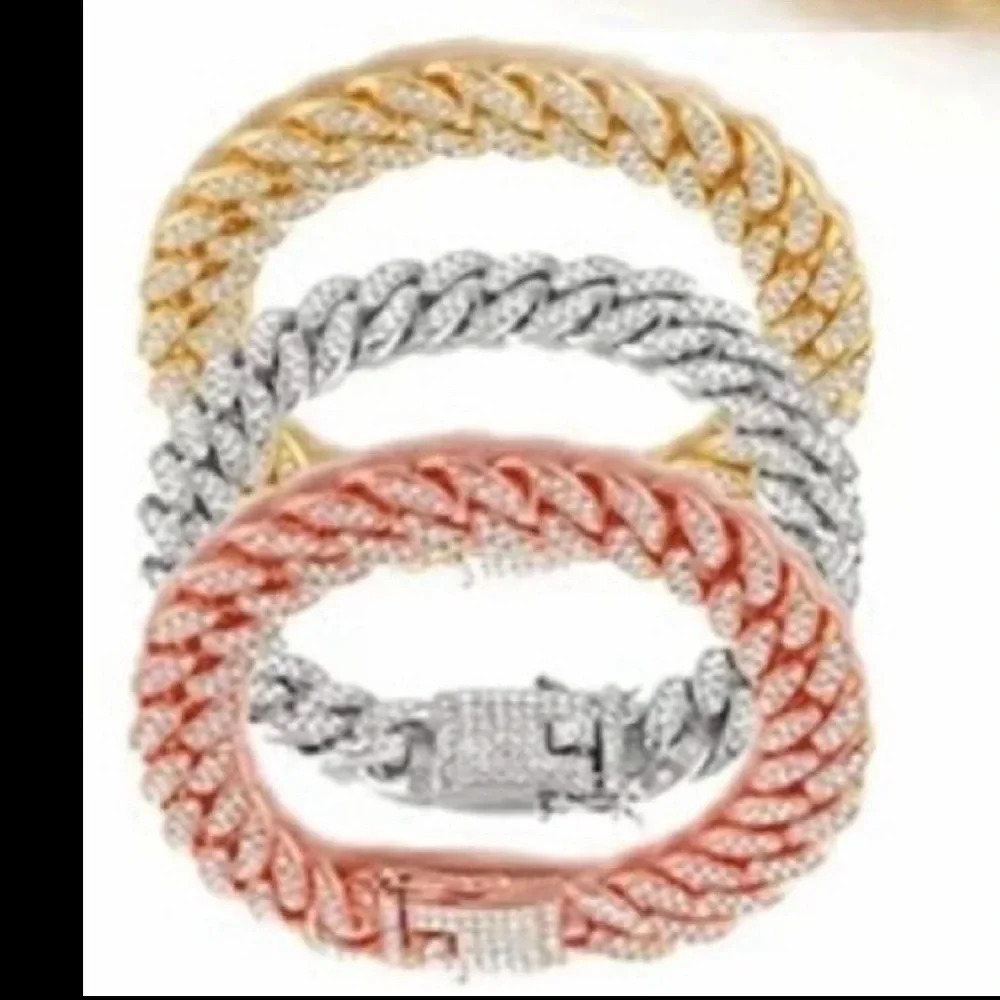CUBAN LINK ICED OUT ROSE GOLD DOG CHAIN SIZE MEDIUM SPOIL YOUR PUP! 14”LONG - Picture 7 of 11